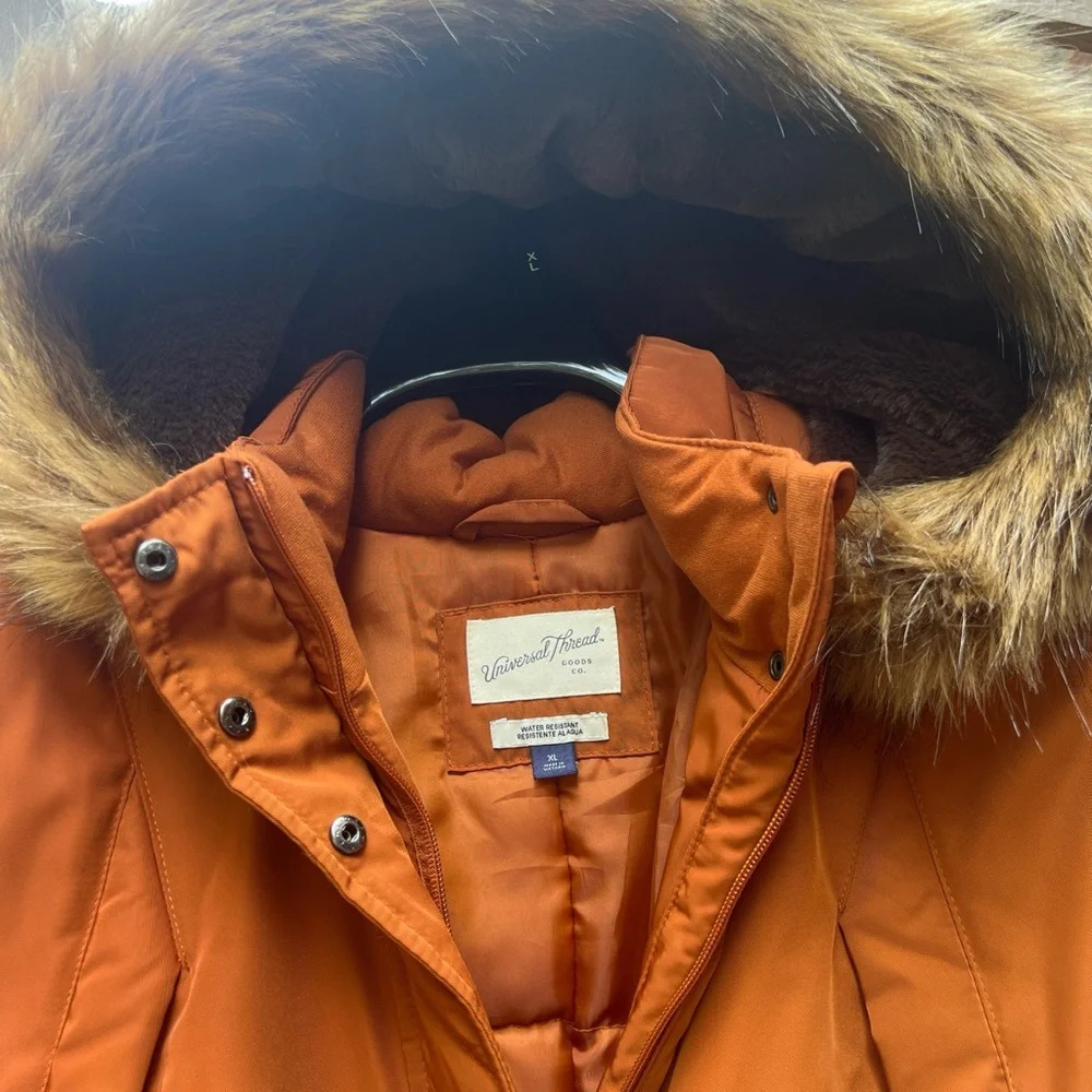 Universal Thread Orange Puffer Jacket With Faux F… - image 4